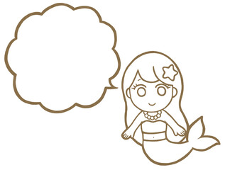 人魚イラストふきだし線画　茶色