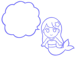 人魚イラストふきだし線画　青色