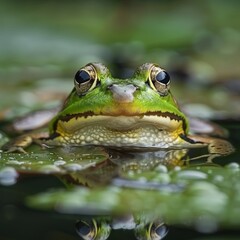 Fototapeta premium close-up of a green frog in a pond