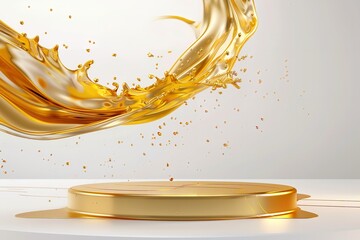 Diagram for a three-dimensional pedestal podium with gold liquid. Generative Ai