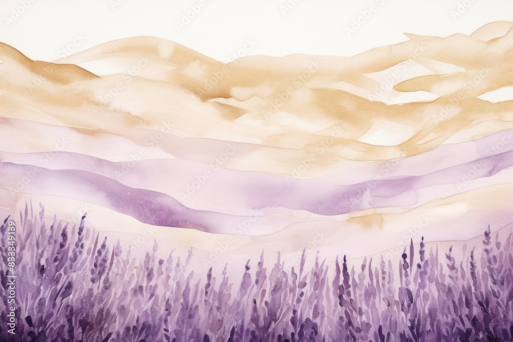 Wall mural Lavender field watercolor background painting purple backgrounds.