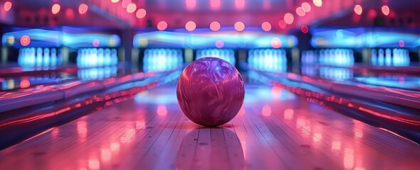 Pink bowling ball on bowling alley