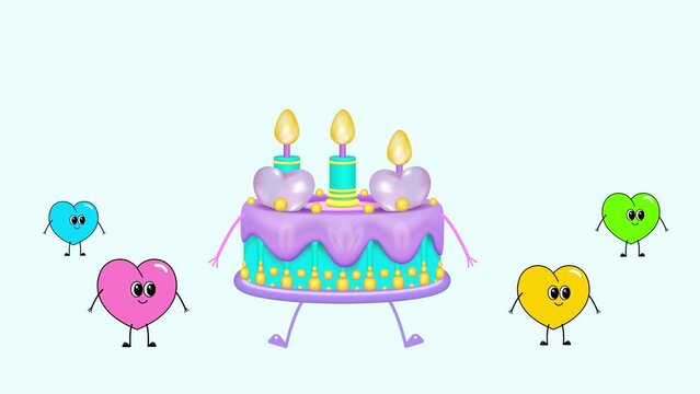 Three years. A birthday cake. Funny animation.