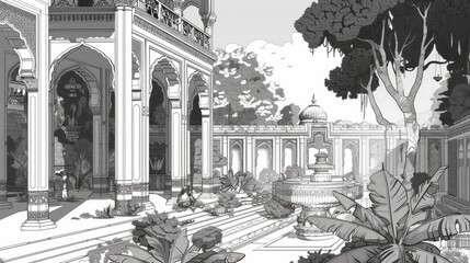  Rococo, Syrian architecture, monochrome, sustainable development project illustration