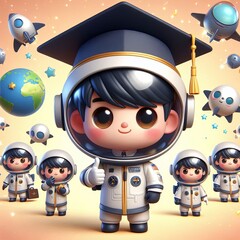 cute astronaut graduation cartoon , 3d  gENERATIVE ai