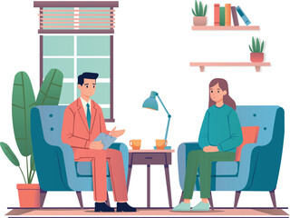 Work of a psychotherapist in a comfortable office