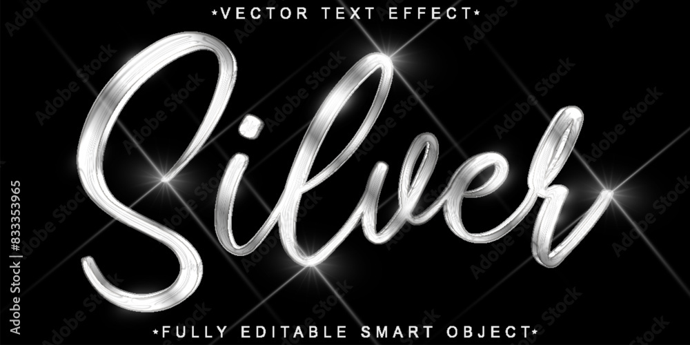 Poster minimalist shiny metallic silver vector fully editable smart object text effect
