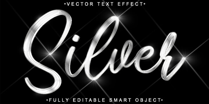 Minimalist Shiny Metallic Silver Vector Fully Editable Smart Object Text Effect