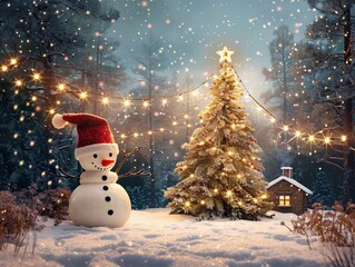 Obraz premium Celebrate Christmas in a beautifully decorated snowy pine forest. generative ai art