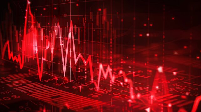 Red Going Down and chart with bitcoin on the Dollars background . Bitcoin on red arrow down and line charts with extreme price drop. Cryptocurrencies