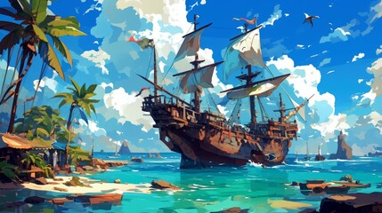 background art illustration pirate ship 