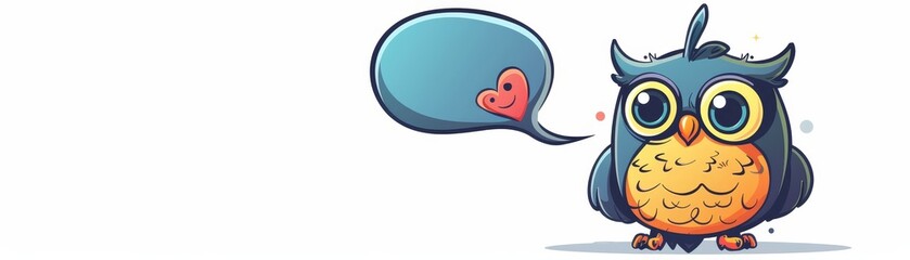 Fototapeta premium Whimsical owl exudes joy with a gentle demeanor, holding a bouquet like a storybook character in flat color style