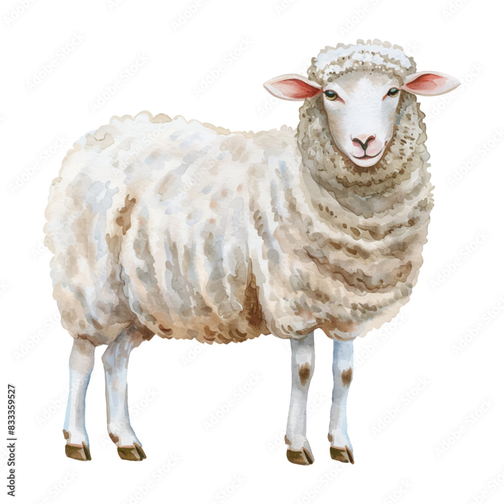 Wall mural Cute watercolor sheep isolated on white background.