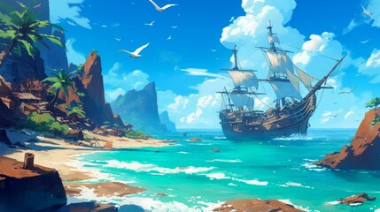 Obraz premium background art illustration pirate ship 