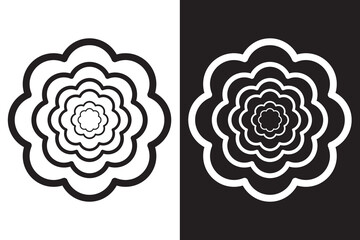 Flower silhouette with stroke line. Illustration of a flower. Doodle wave curve edge frame. Zigzag wavy border set. Vector illustration