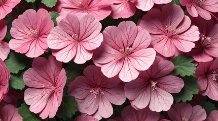 Detailed view of pink geranium flowers, highlighting their delicate textures and rich hues