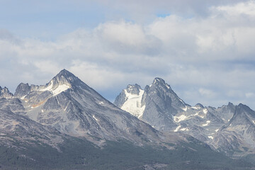 Snow capped mountains across the Beagle Channel, seen from the harbor of Ushuaia