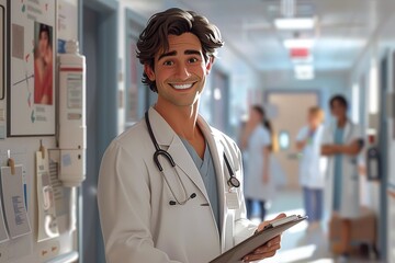 illustration of smiling and picturesque doctor