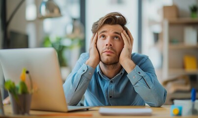 Obraz premium Frustrated man with laptop in office