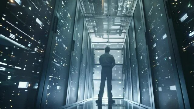 an engineer in a data center storage -4k new stock video footage AI