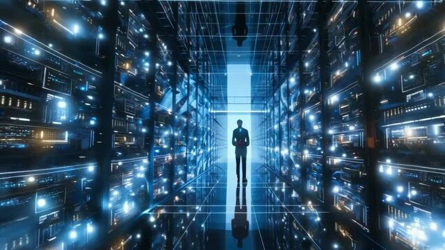 an engineer in a data center storage -4k new stock video footage AI