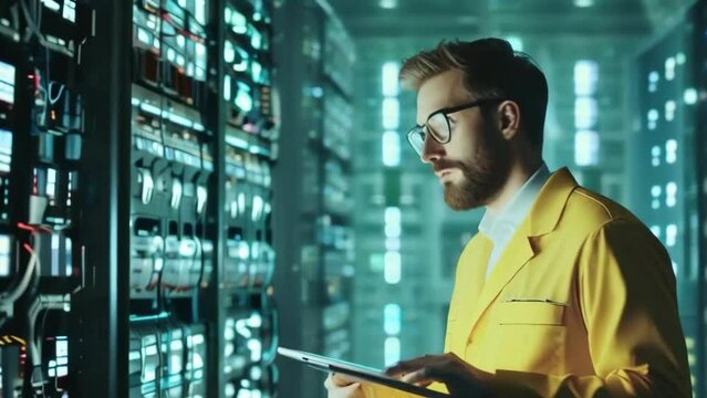 an engineer in a data center storage -4k new stock video footage AI