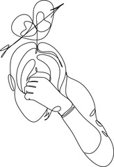 Line drawing of young man depressed, sad emotional turmoil, loss, grief, life problems, confusion, disordered feelings and worry about poor mental health.