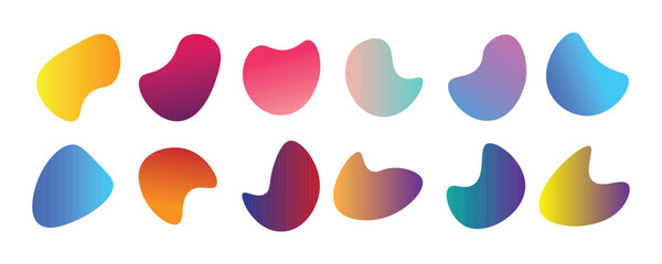 Set of abstract liquid shape graphic elements. Colorful gradient fluid design. Template for presentation, logo design, isolated in white background.