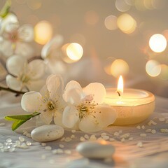 Tranquil Candle Still Life with Dry Flowers