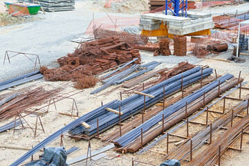 Construction site with steel rebar