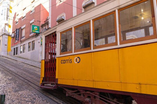 Iconic elevador da gloria tram in lisbon