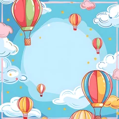 Fotobehang Luchtballon Cute cartoon hot air balloon frame border on background.  © Pacharee