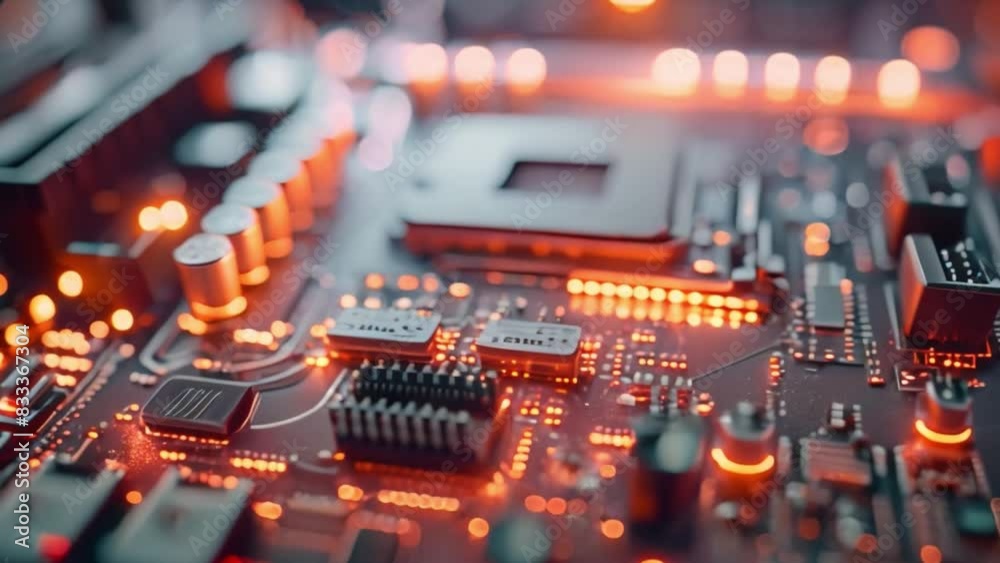 Poster This Detailed close-up view of a computer motherboard with various components and circuits visible.