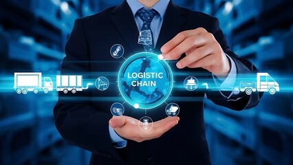 Smart warehouse technology. AI manages a smart warehouse. Future concept of supply chain and logistic business. Robot Palletizing Systems, Robotic arm loading and scan cartons on pallet. Isometric