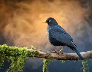Obraz premium Amsel sitzt auf einem Zweig - Vogel 