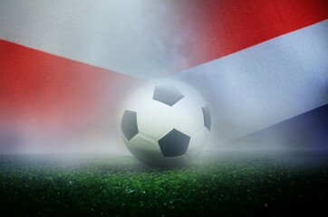 group D stage match , Poland vs Natherlands , Football Nation Flag and soccer ball on green grass