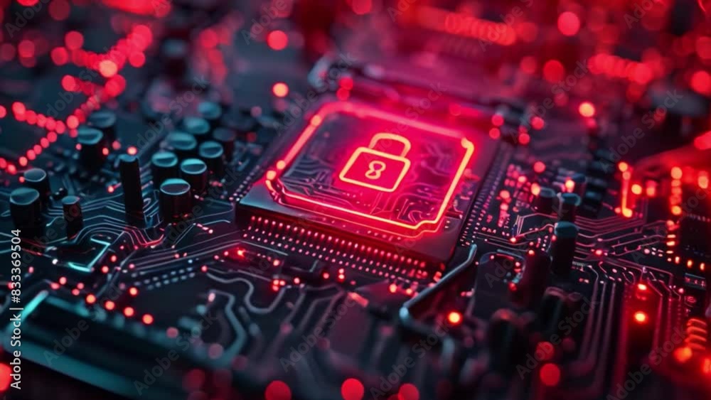 Fototapete This computer chip with a lock attached, symbolizing data security and encryption.