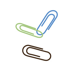 Paper clip accessory, office fastener. Paperclips composition. Binding holder, binder, attaching stationery tool for documents. Flat graphic vector illustration isolated on white background