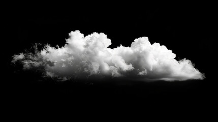 Single white cloud floating in the air on black background