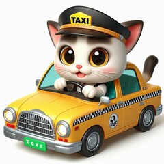 cute cat driver riding taxi cartoon , 3d  Generative AI