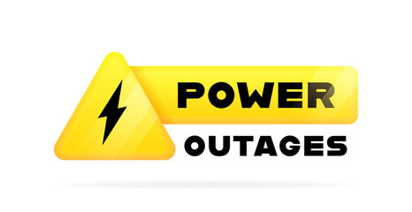 Obraz premium Power outages geometric badge in 3d style with lightning mark on triangle and glowing effect. Logo design. Vector illustration