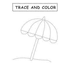 Trace and color for children. Handwriting practice. Coloring page for kids. Preschool worksheet with cute parasol illustration. © G.rena