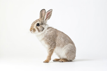 Fototapeta premium Adorable Brown and White Bunny Rabbit Sitting on White Background