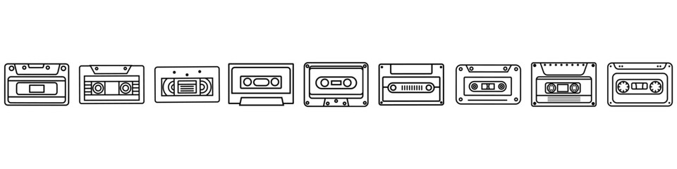 Audio cassette icon vector set. Cassette illustration sign colleclion. VHS symbol or logo.