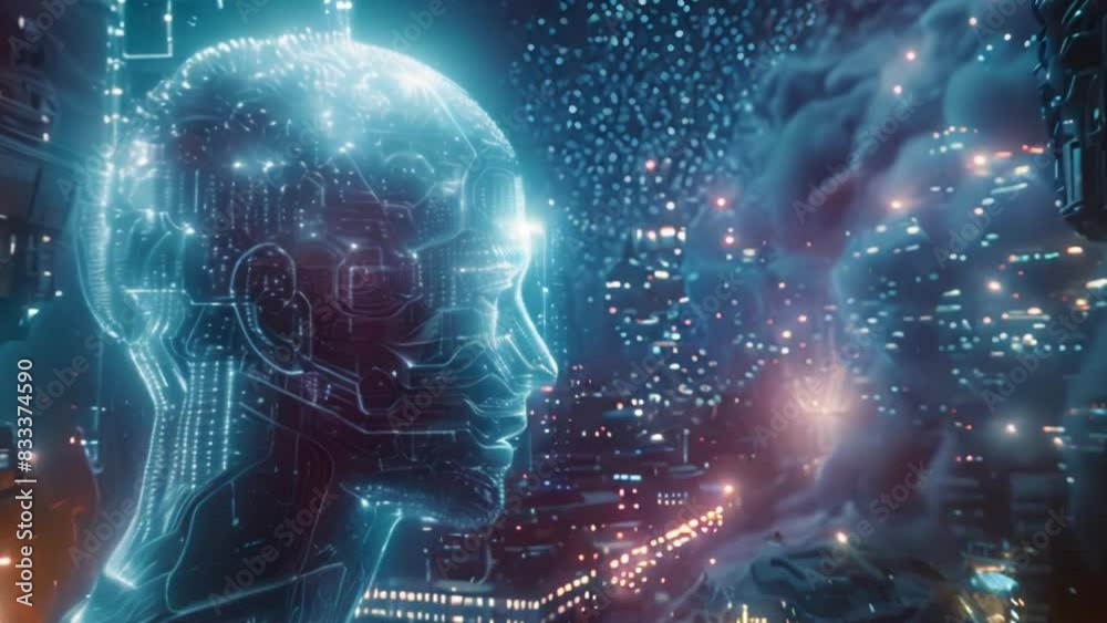 Poster This Silhouette of a person formed from a microcircuit, representing AI visualization.