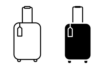 Set of suitcases with tags icons vector illustrations isolated on white background. Luggage baggage outline icons and black silhouettes. Travel concept icon sheet