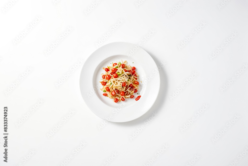 Canvas Prints White Plate with Salad on White Background