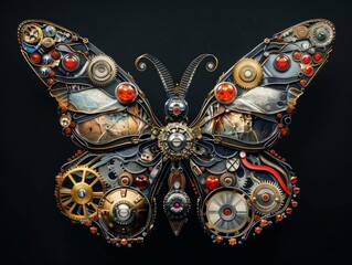 Steampunk Butterfly Artwork, Mechanical Insect, Gear Butterfly Design for Posters, Prints, Digital Art