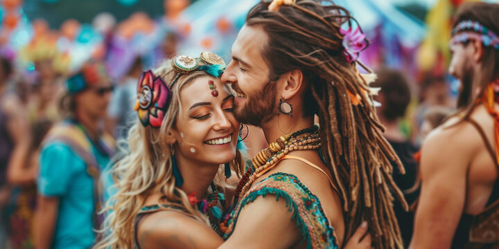 Paar umarmt sich auf Musikfestival