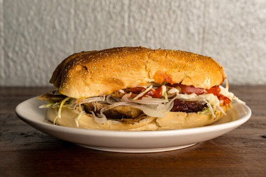 Dominican Republic chimi burger on a plate